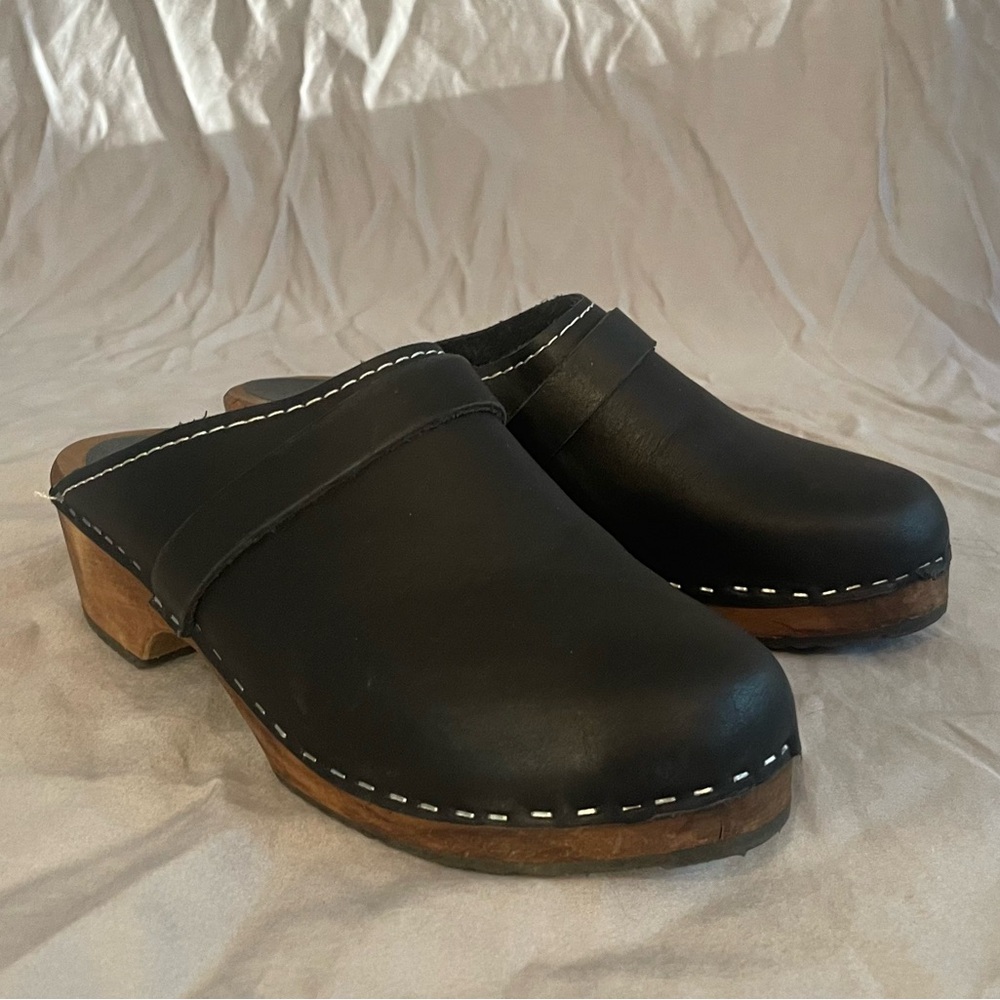 Lotta from Stockholm low wood Black Leather Clogs, size 38